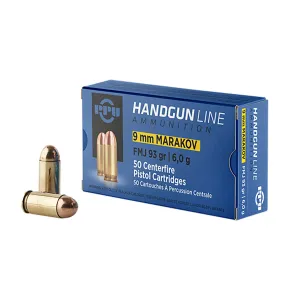 PPU PPH9MF 9x18Makarov 93gr Full Metal Jacket 50 Per Box/20 Case Centerfire, Handgun Ammunition