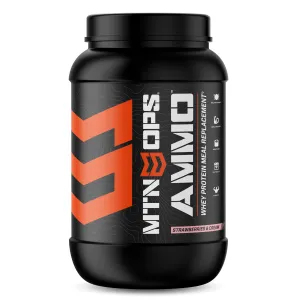 Mtn Ops 3106430128 Ammo Whey Protein Meal Replacement Strawberries & Cream Powder 19 Grams Proteint Jar 30 Scoops