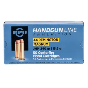 PPU PPH44MH 44RemMag 240gr Jacketed Hollow Point 50 Per Box/10 Case Centerfire, Handgun Ammunition