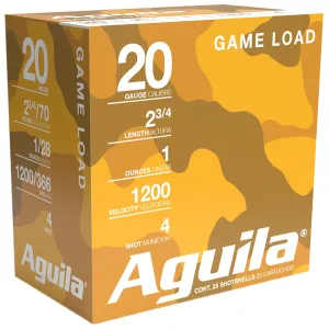 Aguila 1CHB2004 Birdshot High Velocity 20Gauge 2.75 in 1oz 4Shot 25 Per Box/10 Case, Shotgun Shells