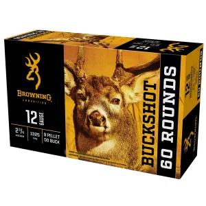Browning Ammo B193111223 Buckshot Shotshell Deer 12 Gauge 2.75 in 9 Pellets 00 Buck Shot 60 Per Box/ 4 Cs