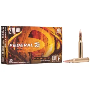 Federal F270FS1 Fusion 270Win 130gr Bonded Soft Point 20 Per Box/10 Case Centerfire, Rifle Ammunition