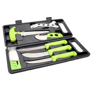 HME HMEKN9DLXD Deluxe Hunt Dressing Kit 11.20 in/10.40 in/6.80 in/9.50 in/9.40 in Stainless Steel Gut Hook/Drop Point/Saw/Curved Rubber