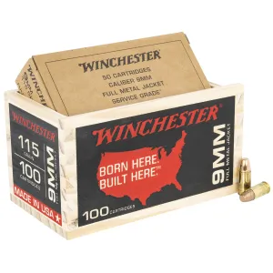 Winchester Ammo USA9WB USA 9mm Luger 115 gr Full Metal Jacket Flat Nose 100 Per Box/ 6 Case