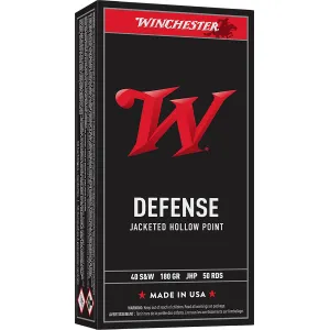 Winchester USA40JHP USA 40S&W 180gr Jacketed Hollow Point 50 Per Box/10 Case Centerfire, Handgun Ammunition