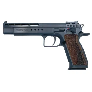 Tanfoglio IFG TFGOLDM10 Gold Match 10mm Auto Caliber with 6 in Barrel, 13+1 Capacity, Overall Matte Black Finish Steel Beavertail Frame, Ported Slide & Wood Grip