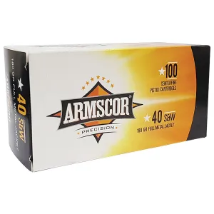 Armscor 50316 Precision Value Pack 40S&W 180gr Full Metal Jacket 100 Per Box/12 Case Centerfire, Handgun Ammunition