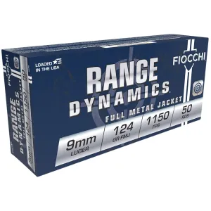 Fiocchi 9APB Range Dynamics 9mmLuger 124gr Full Metal Jacket 50 Per Box/20 Case Centerfire, Handgun Ammunition