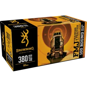 Browning B191803804 FMJ Value Pack 380ACP 95gr Full Metal Jacket 100 Per Box/5 Case Centerfire, Handgun Ammunition