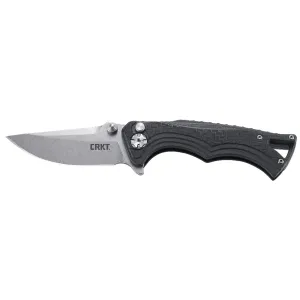 CRKT 5220 BT Fighter Compact Compact 2.86 in Folding Plain Stonewashed 8Cr13MoV SS Blade, Black GRN Handle, Includes Pocket Clip