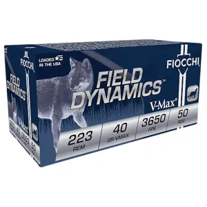 Fiocchi 223HVB50 Field Dynamics 223Rem 40gr Hornady V Max 50 Per Box/20 Case Centerfire, Rifle Ammunition