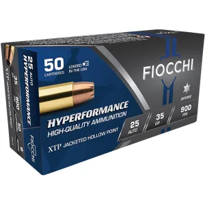 Fiocchi 25XTP Hyperformance 25 ACP 35 gr Hornady XTP Hollow Point 50 Per Box/ 10 Cs