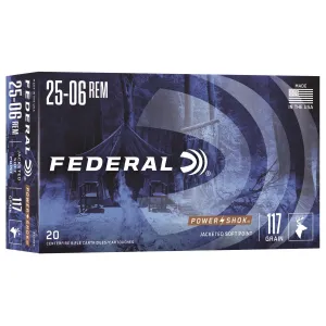 Federal 2506BS Power-Shok 25-06Rem 117gr Jacketed Soft Point 20 Per Box/10 Case Centerfire, Rifle Ammunition