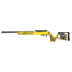 Black Rain Ordnance Professional, Semi-auto Rifle, 22 LR, 18.5 in Proof Research Threaded Barrel, 1/2X28 in Thread Pitch, Cerakote Finish, Yellow Battleworn, Luth AR MCA-22 Stock, 10 Rounds, 1 Mag BRO-22-P-YB