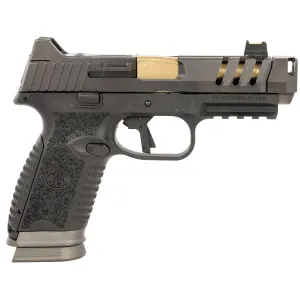 FN 66101715 509 CC Edge XL Full Size Frame 9mm Luger 10+1 4.20 Gold Titanium Nitride PVD Non-Threaded w/QD Compensator Barrel, Graphite PVD Lightening Cut/Optic Cut/Serrated Stainless Steel Slide, Black Poly Frame w/Pic Rail, Pistol