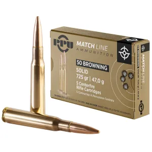PPU PPM50 Match 50BMG 725gr Full Metal Jacket Solid 5 Per Box/20 Case Centerfire, Rifle Ammunition