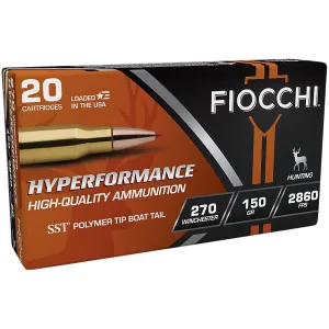 Fiocchi 270HSB Hyperformance 270Win 150gr Super Shock Tip 20 Per Box/10 Case Centerfire, Rifle Ammunition