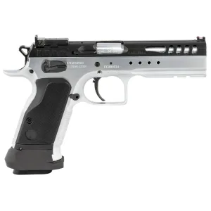 Tanfoglio IFG TFLIMMSTR38 Defiant Limited Master 38 Super Caliber with 4.75 in Barrel, 18+1 Capacity, Hard Chrome Finish Picatinny Rail/Beavertail Frame, Serrated/Ported Black Steel Slide & Black Polymer Grip, Pistol