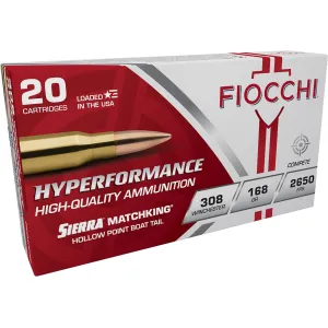 Fiocchi 308MKB Hyperformance Compete 308Win 168gr Sierra MatchKing BTHP 20 Per Box/10 Case Centerfire, Rifle Ammunition