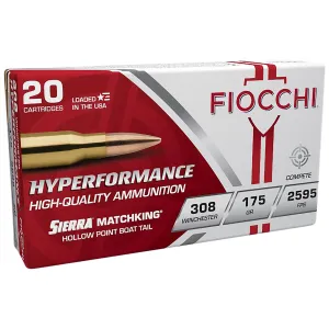 Fiocchi 308MKD Hyperformance Compete 308Win 175gr Sierra MatchKing BTHP 20 Per Box/10 Case Centerfire, Rifle Ammunition