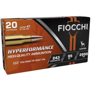 Fiocchi 243HSB Hyperformance 243Win 95gr Super Shock Tip 20 Per Box/10 Case Centerfire, Rifle Ammunition