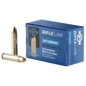 PPU PP30F Standard 30Carbine 110gr Full Metal Jacket Round Nose 50 Per Box/10 Case Centerfire, Rifle Ammunition