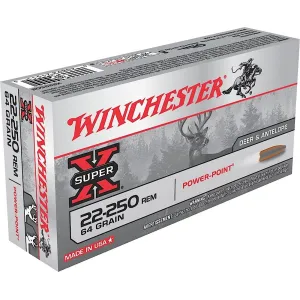Winchester X222502 Power-Point 22-250Rem 64gr 20 Per Box/10 Case Centerfire, Rifle Ammunition