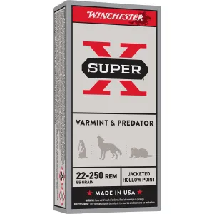 Winchester Ammo X22250HP Super X Varmint & Predator 22-250Rem 55gr Jacketed Hollow Point 20 Per Box/10 Case, Centerfire Rifle Ammo
