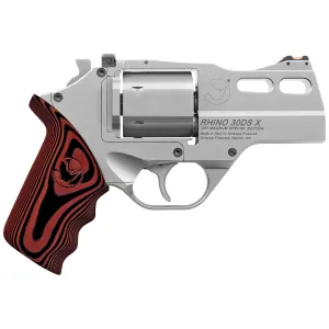 Chiappa Firearms Rhino, Revolver, Double Action/Single Action, 357 Magnum/38 Special, 3 in Barrel, Alloy, Stainless Finish, Silver, Wood Grips, Fiber Optic Front Sight, Adjustable Rear Sight, 6 Rounds 340.308