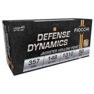 Fiocchi 357E Defense Dynamics 357Mag 148gr Jacketed Hollow Point 50 Per Box/20 Case Centerfire, Handgun Ammunition