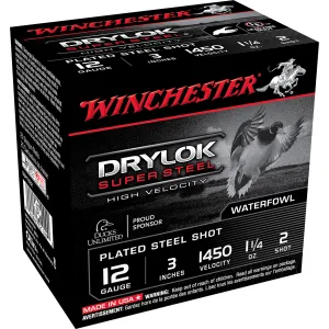 Winchester Ammo SSH1232 Drylok Super Steel High Velocity 12 Gauge 3 in 1 1/4 oz 2 Shot 25 Per Box/ 10 Case