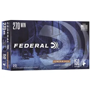 Federal 270B Power-Shok 270Win 150gr Jacketed Soft Point 20 Per Box/10 Case Centerfire, Rifle Ammunition