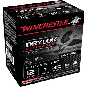 Winchester Ammo SSH123BB Drylok Super Steel High Velocity 12 Gauge 3 in 1 1/4 oz BB Shot 25 Per Box/ 10 Case