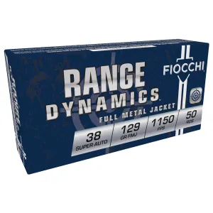 Fiocchi 38SA Range Dynamics 38Super 129gr Full Metal Jacket 50 Per Box/20 Case Centerfire, Handgun Ammunition