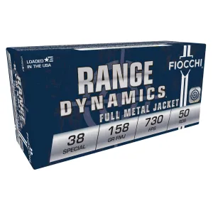 Fiocchi 38G Range Dynamics 38Special 158gr Full Metal Jacket 50 Per Box/20 Case Centerfire, Handgun Ammunition
