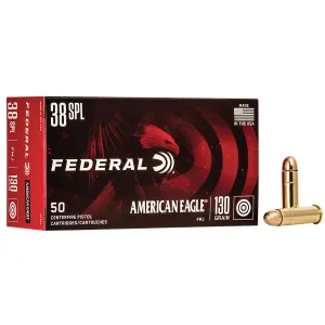 Federal AE38K American Eagle 38Special 130gr Full Metal Jacket 50 Per Box/20 Case Centerfire, Handgun Ammunition