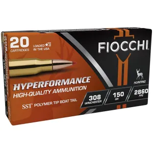 Fiocchi 308HSA Hyperformance 308Win 150gr Super Shock Tip 20 Per Box/10 Case Centerfire, Rifle Ammunition