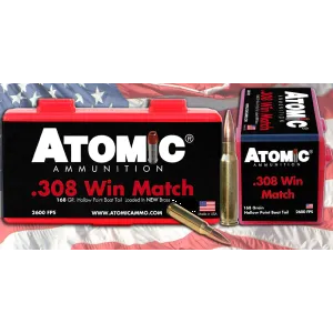 Atomic 00460 Match 308Win 168gr Tipped MatchKing 20 Per Box/10 Case Centerfire, Rifle Ammunition