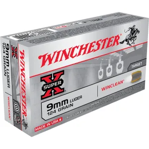Winchester WC92 Super X 9mmLuger 124gr Winclean Brass Enclosed Base 50 Per Box/10 Case Centerfire, Handgun Ammunition
