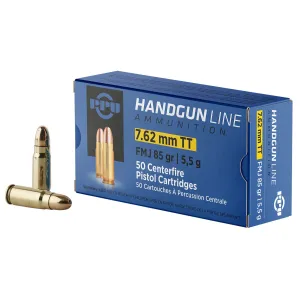 PPU PPH7TF 7.62x25mmTokarev 85gr Full Metal Jacket 50 Per Box/10 Case Centerfire, Handgun Ammunition