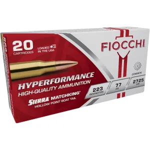 Fiocchi 223MKD Hyperformance Compete 223Rem 77gr Sierra MatchKing BTHP 20 Per Box/10 Case Centerfire, Rifle Ammunition