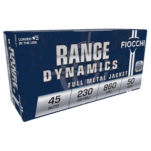 Fiocchi 45A500 Range Dynamics 45ACP 230gr Full Metal Jacket 50 Per Box/10 Case Centerfire, Handgun Ammunition