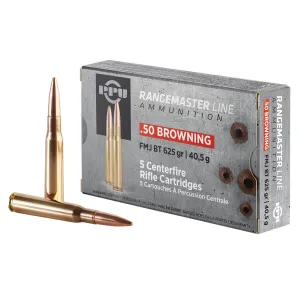 PPU PPRM50 Rangemaster 50BMG 625gr Full Metal Jacket 5 Per Box/20 Case Centerfire, Rifle Ammunition