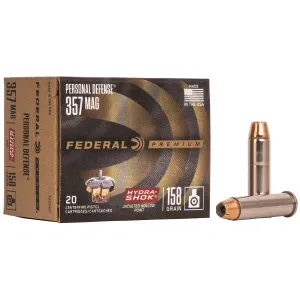 Federal P357HS1 Premium Personal Defense 357Mag 158gr Hydra-Shok Jacketed Hollow Point 20 Per Box/25 Case Centerfire, Handgun Ammunition