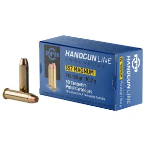 PPU PPH357MF 357Mag 158gr Flat Point Jacketed 50 Per Box/10 Case Centerfire, Handgun Ammunition