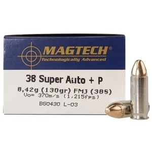 Magtech 38S Range/Training 38Super+P 130gr Full Metal Jacket 50 Per Box/20 Case Centerfire, Handgun Ammunition