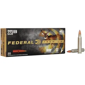 Federal Vital Shok Ammunition P223Q, 223 Remington, Nosler Partition, 60 GR, 3160 fps, 20 Rd/bx