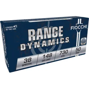 Fiocchi 38LA Range Dynamics 38Special 148gr Lead Wadcutter 50 Per Box/20 Case Centerfire, Handgun Ammunition