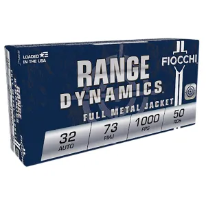 Fiocchi 32AP Range Dynamics 32ACP 73gr Full Metal Jacket 50 Per Box/20 Case Centerfire, Handgun Ammunition