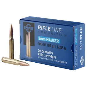 PPU PP8F Metric 8mmMauser 198gr Full Metal Jacket Boat Tail 20 Per Box/10 Case Centerfire, Rifle Ammunition